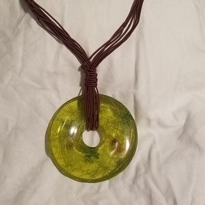 Large Lucite Pendant on Corded Necklace